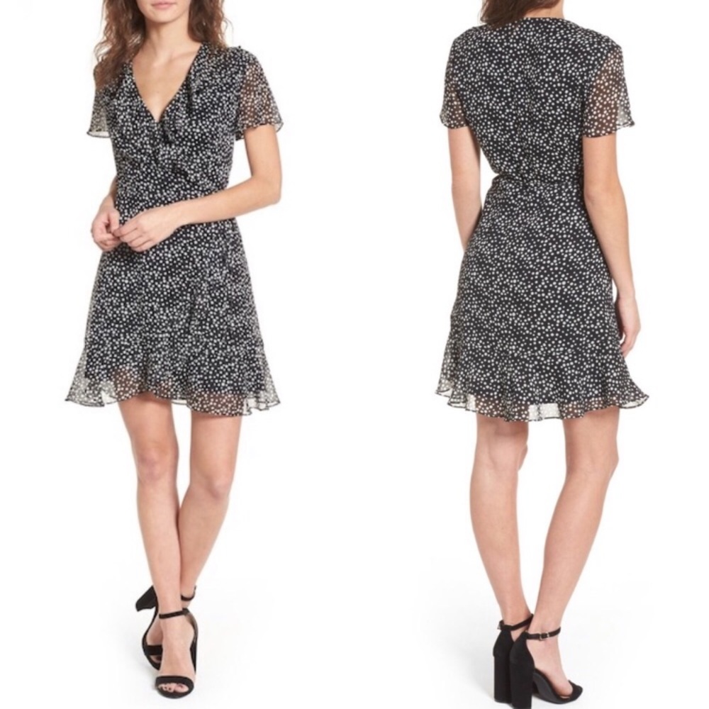 Lush Black & White polka dot wrap mini dress
